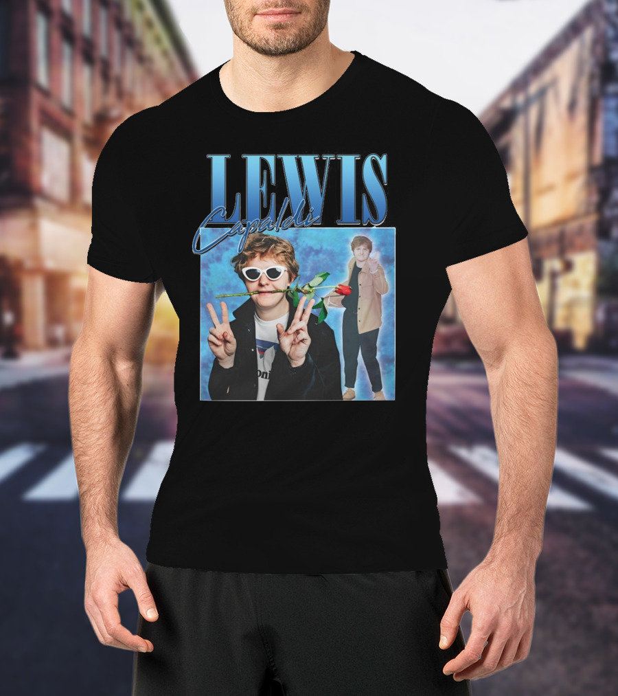 LEWIS Capaldi Peace Gesture Rose Blue Background T-Shirt