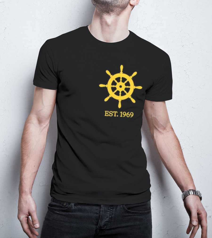 Benitez Sailing Est. 1969 Yellow Ship Wheel Emblem T-Shirt