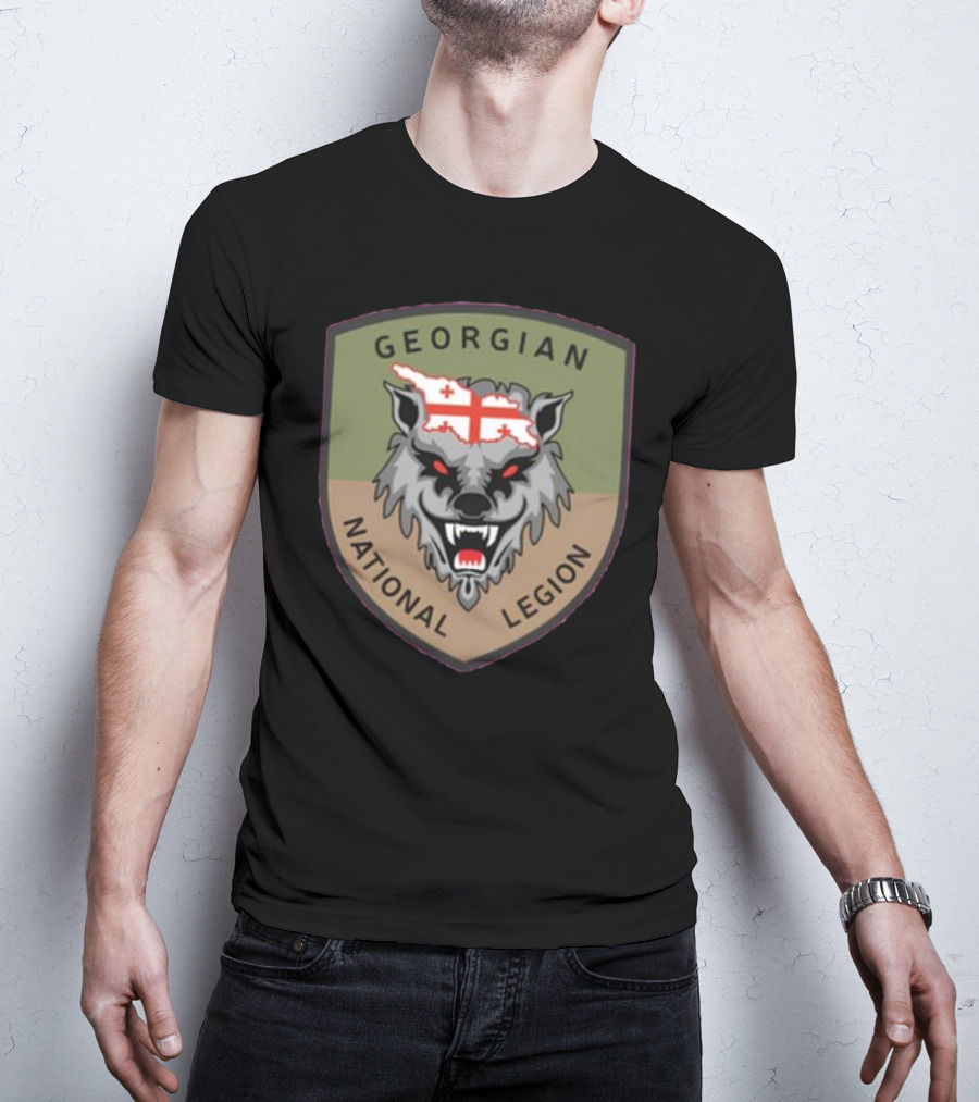 Georgian National Legion Wolf Emblem Georgian Flag мотопіхотний Батальйон 100 ог Бригада T-Shirt