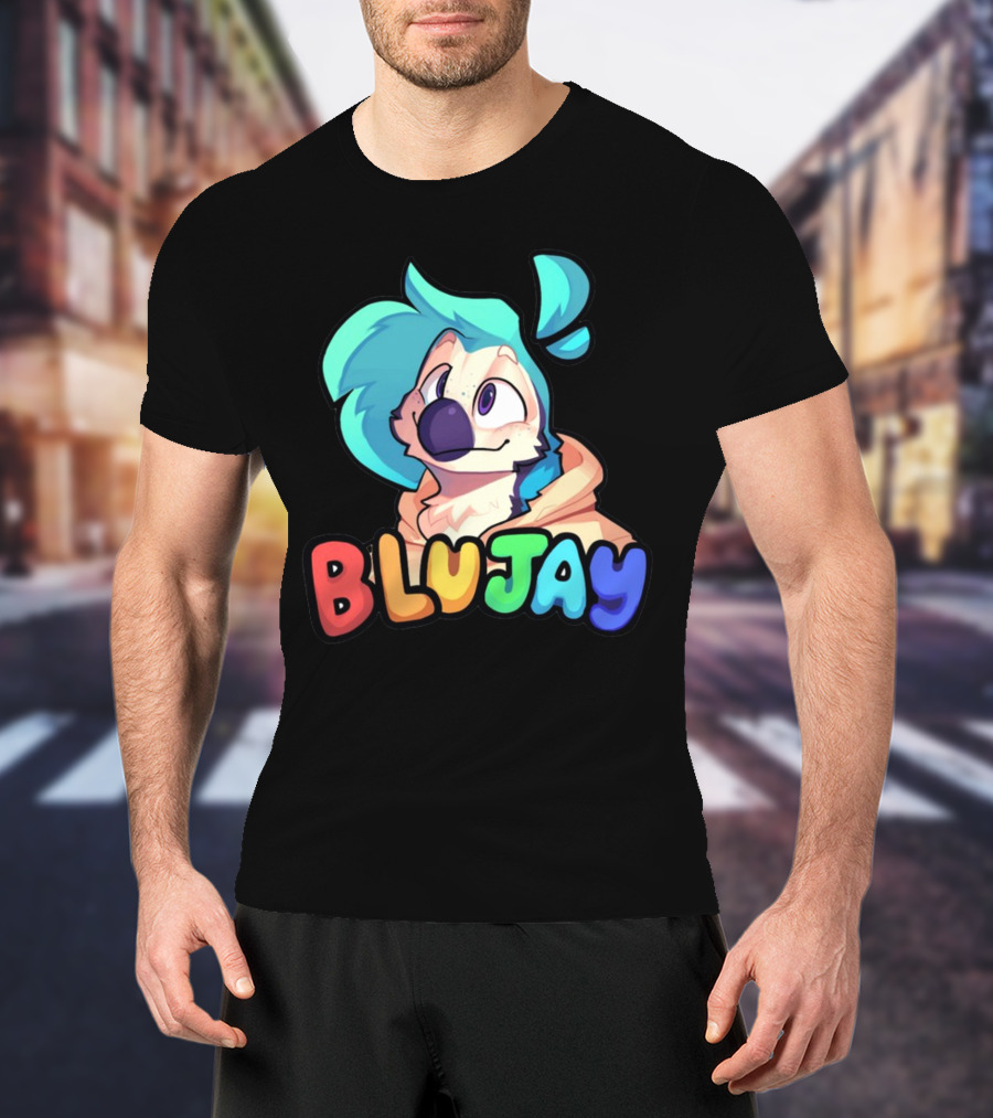 BLUJAY Blue-Haired Cartoon Character T-Shirt