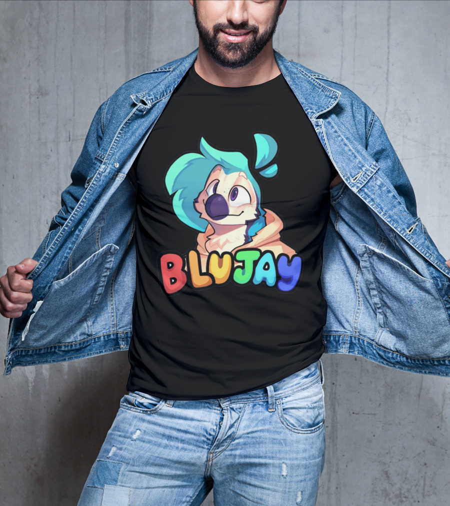 BLUJAY Blue-Haired Cartoon Character T-Shirt