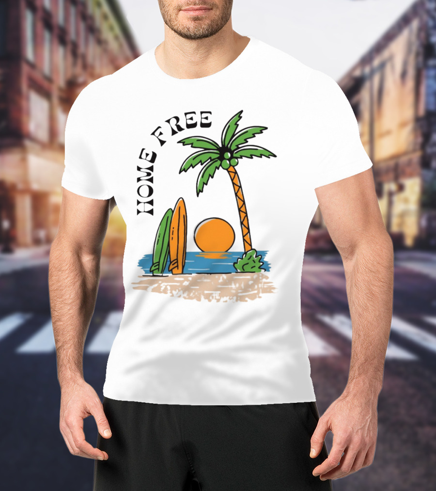 Home Free Surf And Sun Beach Palm Surfboards Sunset T-Shirt