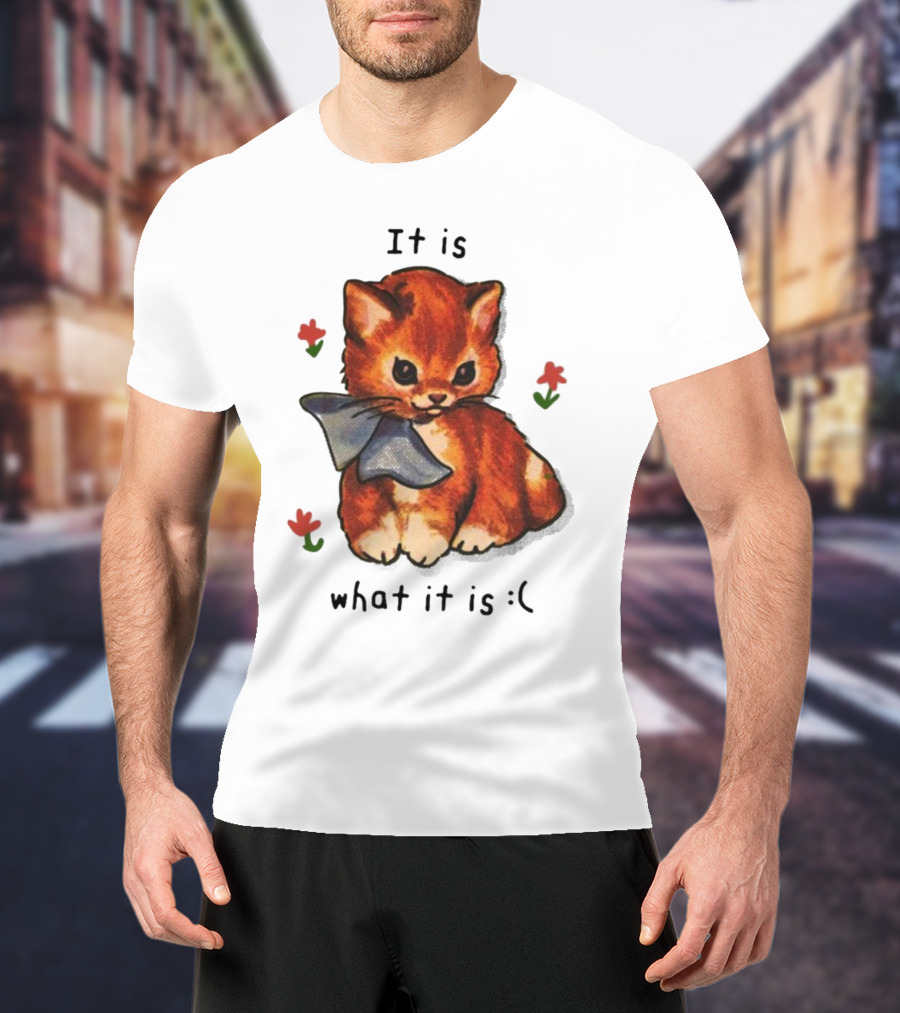 It Is What It Is Sad Cat With Flowers T-Shirt