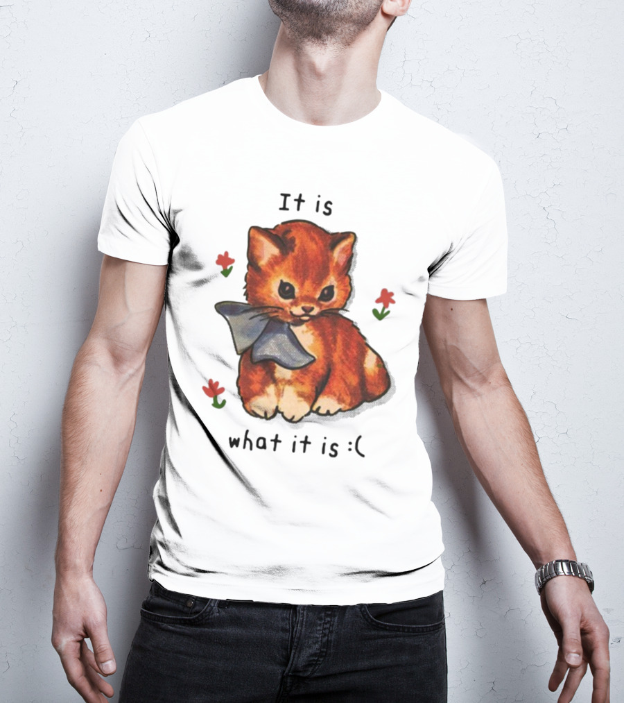 It Is What It Is Sad Cat With Flowers T-Shirt