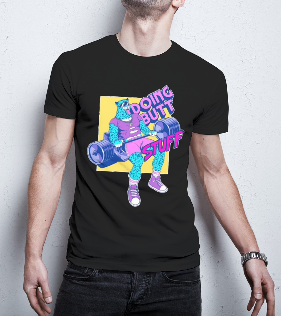 Doing Butt Stuff Leopard Lifting Weights T-Shirt