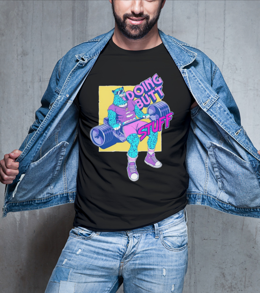 Doing Butt Stuff Leopard Lifting Weights T-Shirt