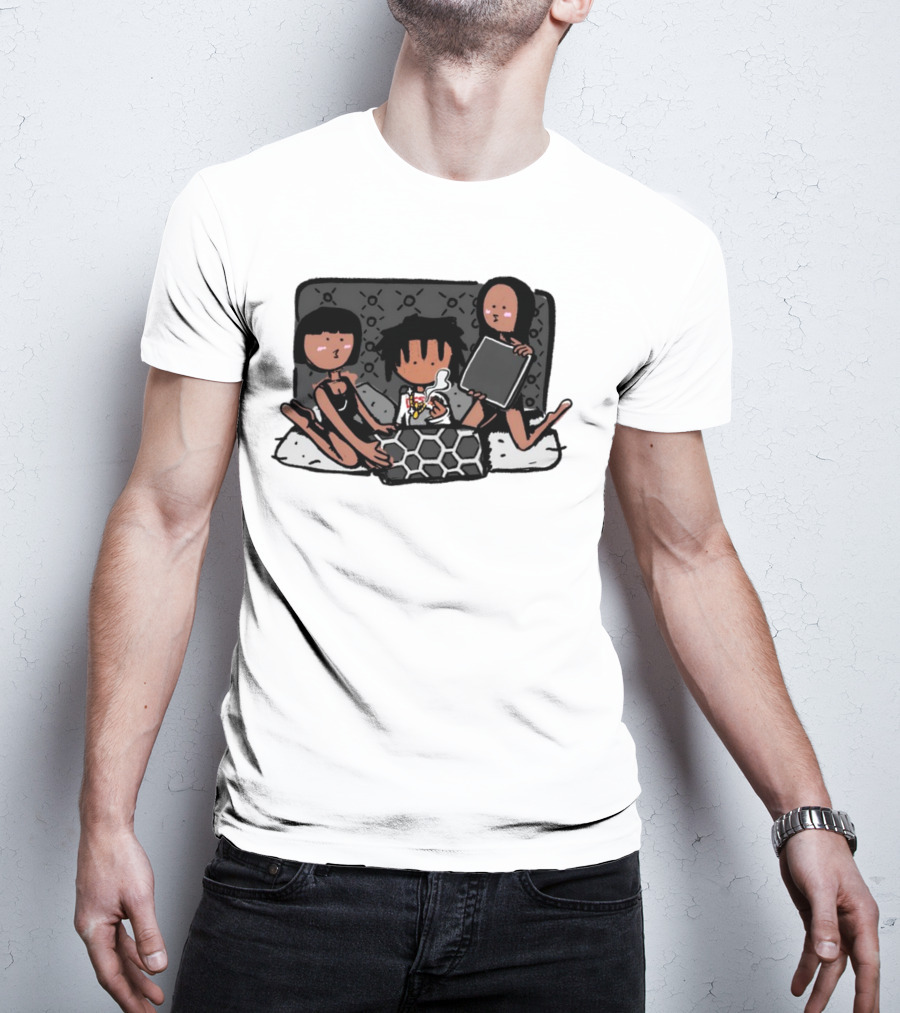 Kodone Playboi Carti Self Titled Cartoon Character With Two Figures In Black Outlines And Geometric T-Shirt