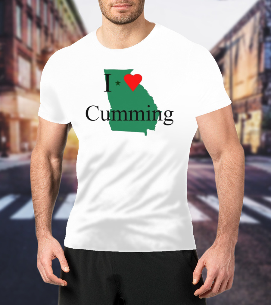 I Love Cumming Georgia Map With Heart And Star T-Shirt