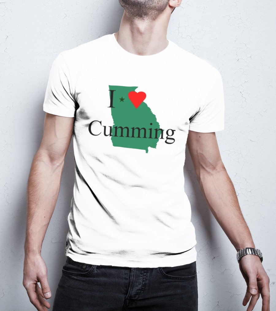 I Love Cumming Georgia Map With Heart And Star T-Shirt