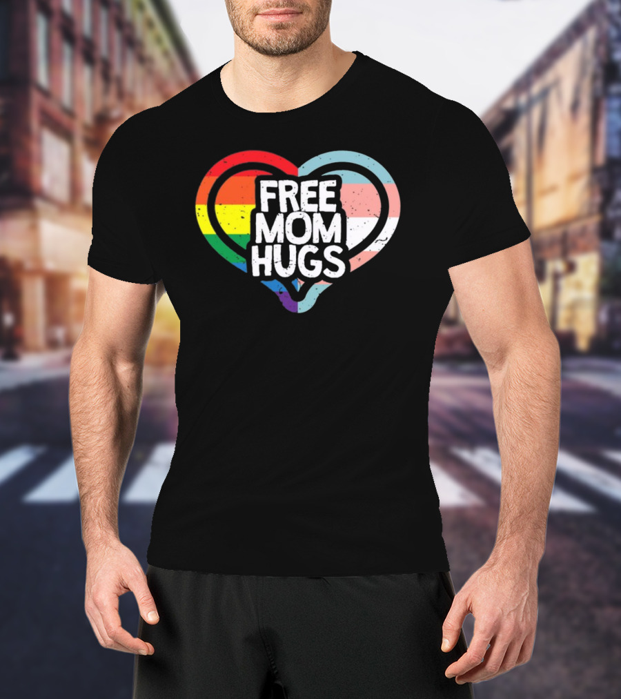 Free Mom Hugs Rainbow Heart Pride Vintage T-Shirt