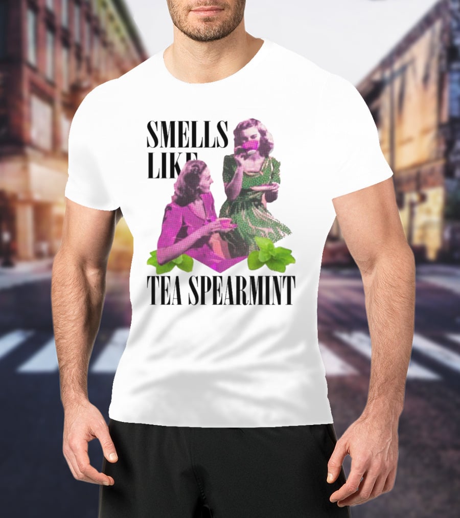 Smells Like Tea Spearmint Retro Women Green Pink Cups T-Shirt
