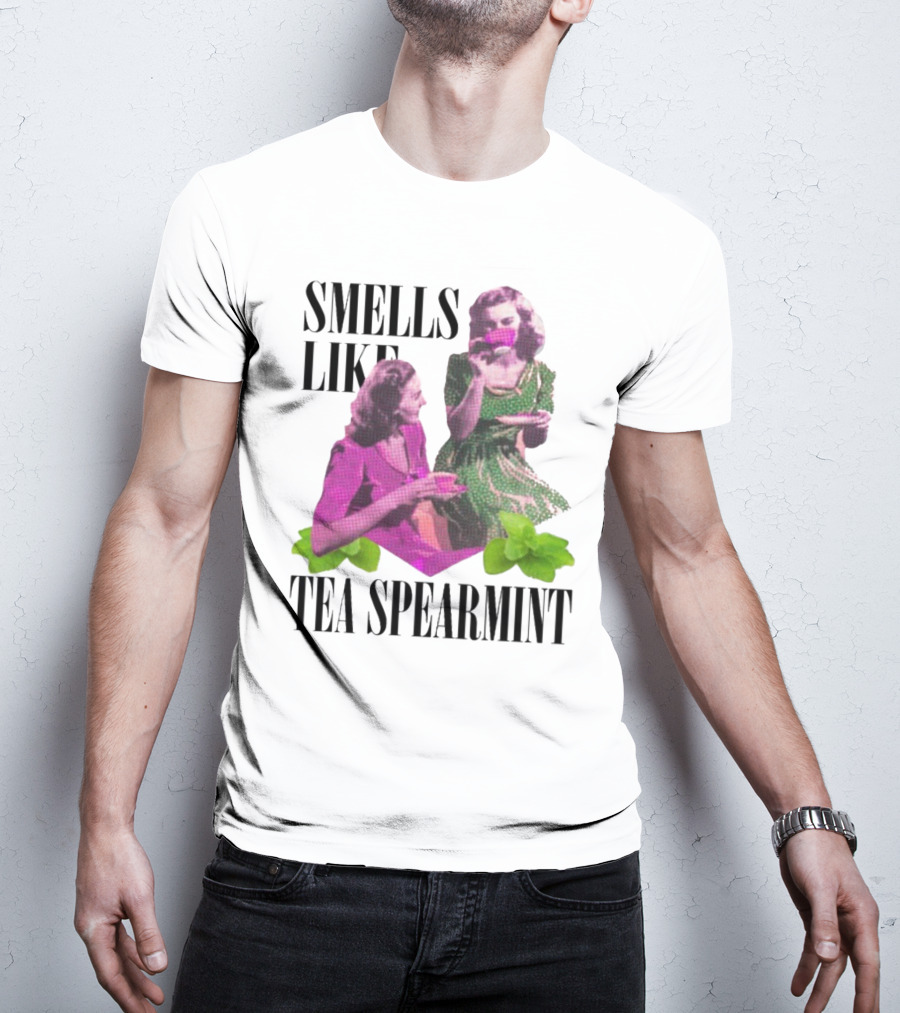 Smells Like Tea Spearmint Retro Women Green Pink Cups T-Shirt