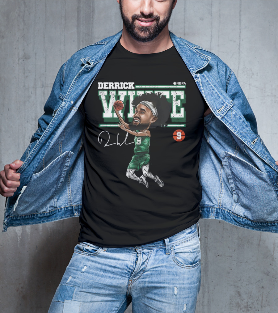 Derrick White NBPA Boston Basketball Cartoon Number 9 T-Shirt