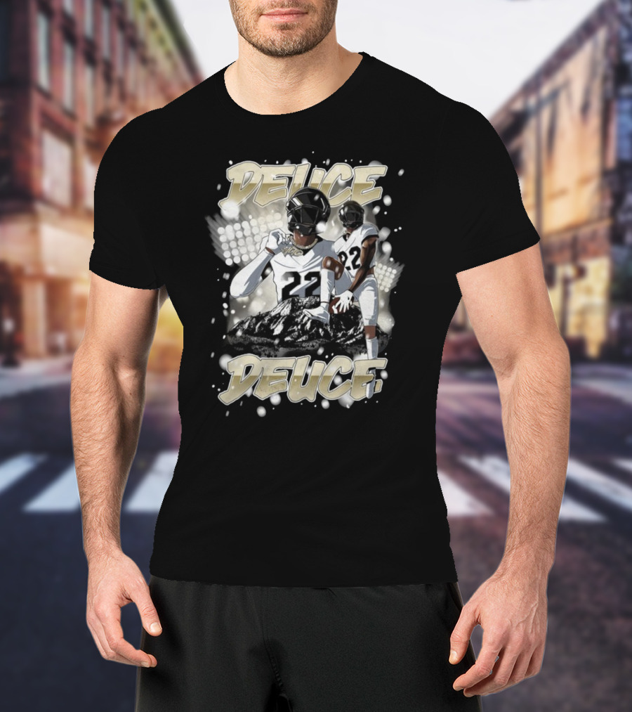 Deuce Deuce 22 Football Player Graphic With Numbered Jersey And Helmet T-Shirt