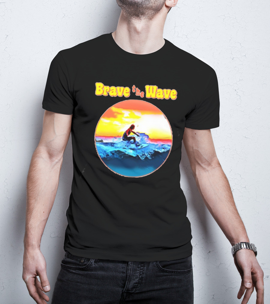 Brave The Wave Surfer At Sunset T-Shirt