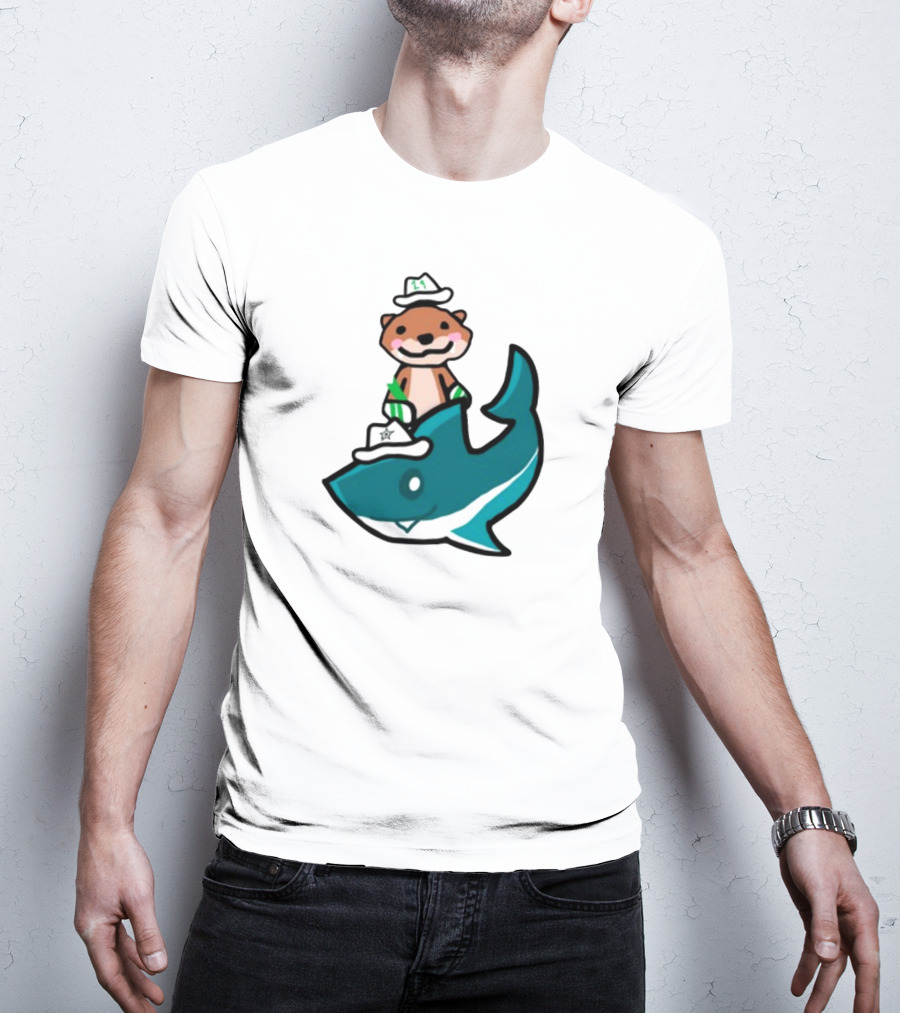 Jake Otter Shark Captain Otter Riding Shark T-Shirt