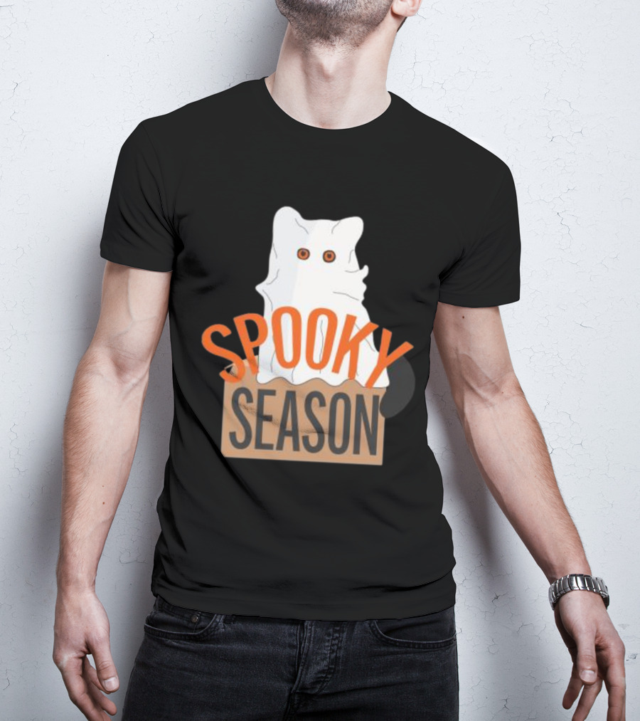Spooky Season Cute Cat As Ghost Halloween T-Shirt