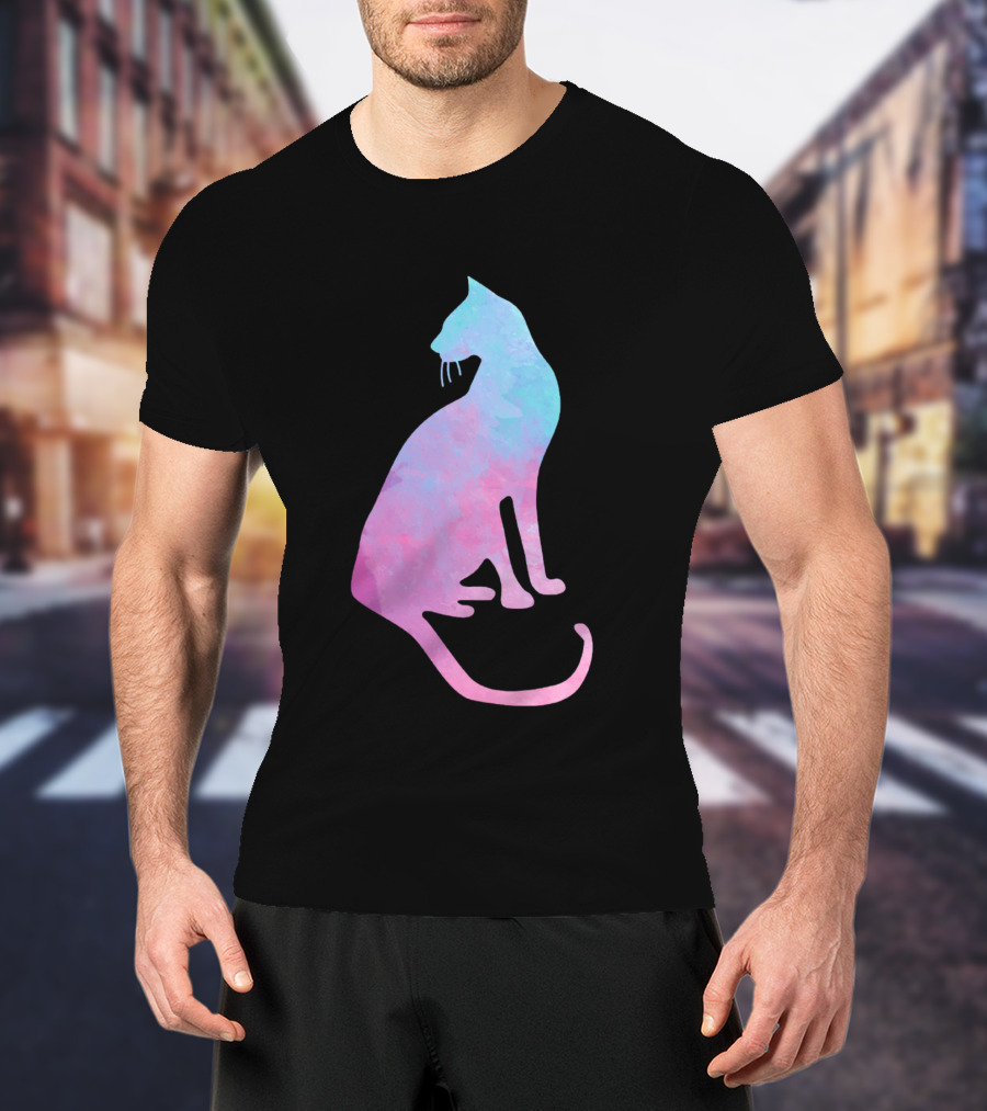 Watercolor Cat Silhouette Pastel Colors T-Shirt