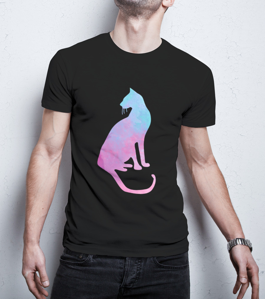 Watercolor Cat Silhouette Pastel Colors T-Shirt
