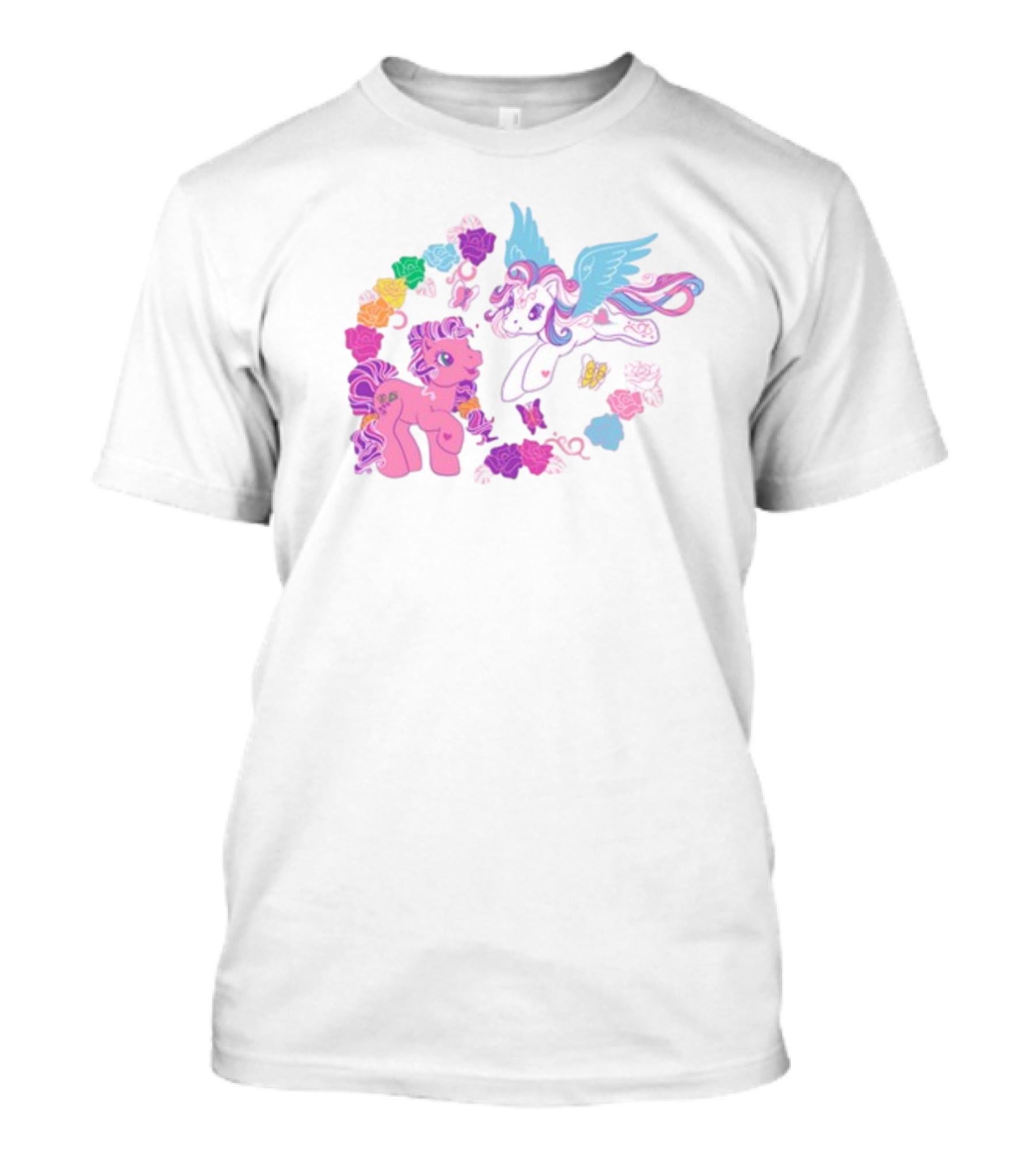 My Little Pony Rainbow Pegasus And Unicorn With Colorful Hearts And Stars T-Shirt