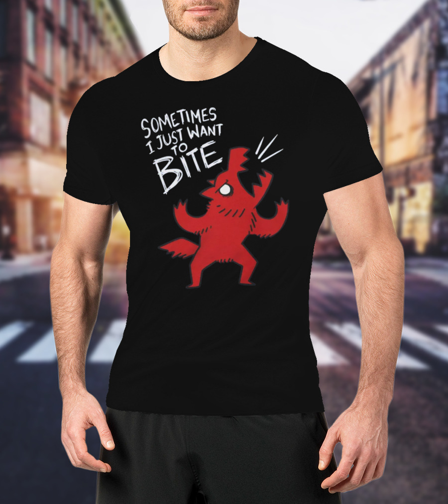 Sometimes I Just Want To Bite Cartoon Red Wolf Character T-Shirt