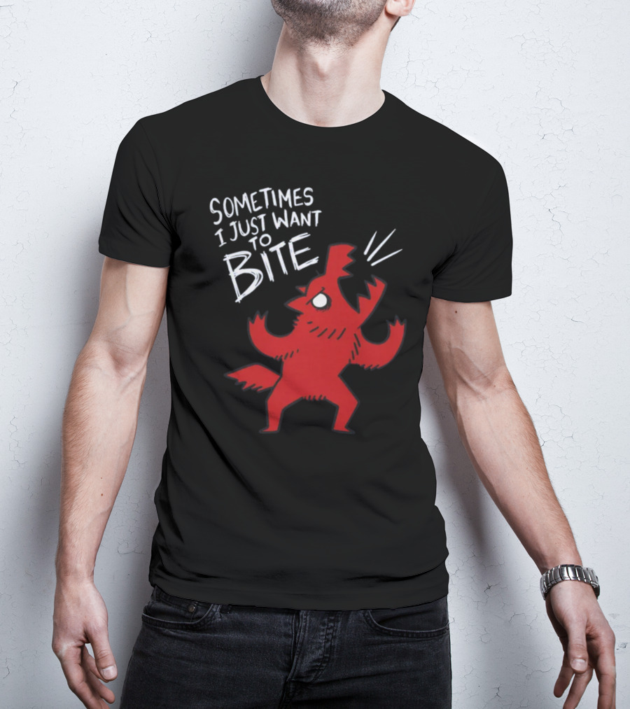 Sometimes I Just Want To Bite Cartoon Red Wolf Character T-Shirt