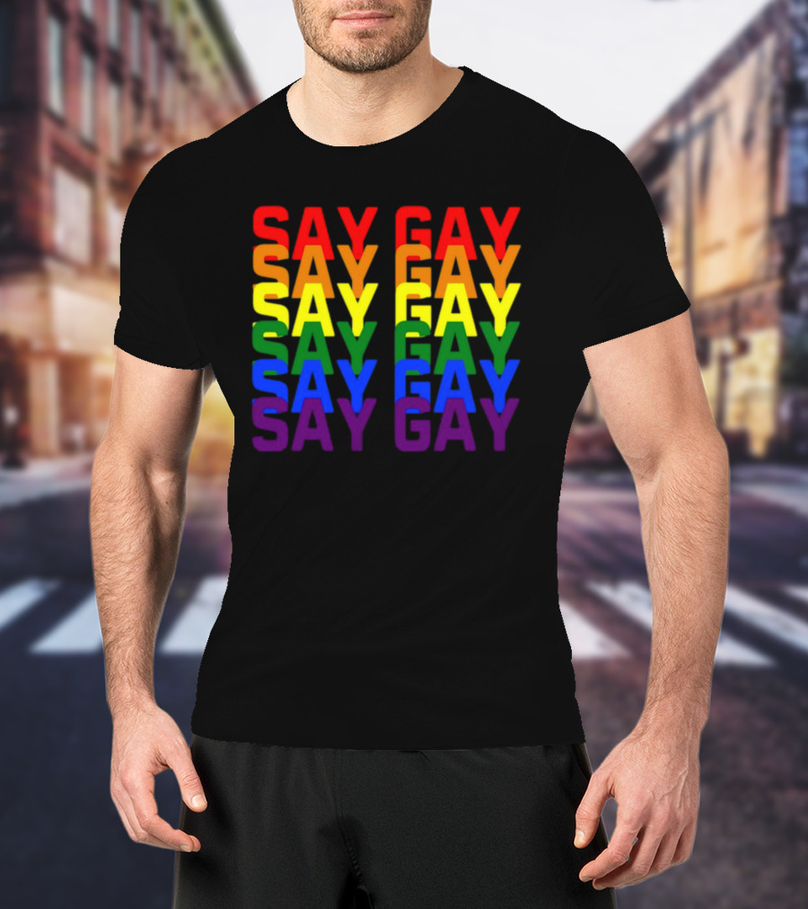 Say Gay Say Gay Say Gay Rainbow Pride T-Shirt