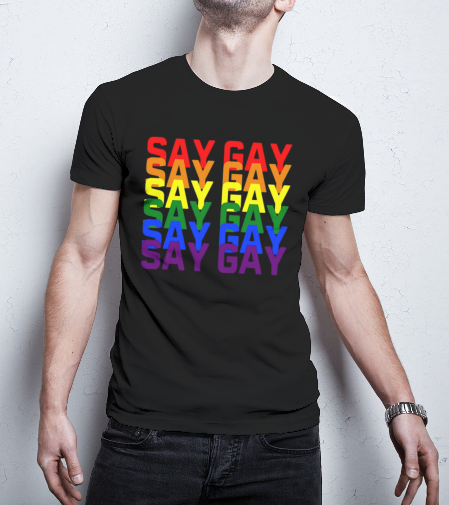 Say Gay Say Gay Say Gay Rainbow Pride T-Shirt