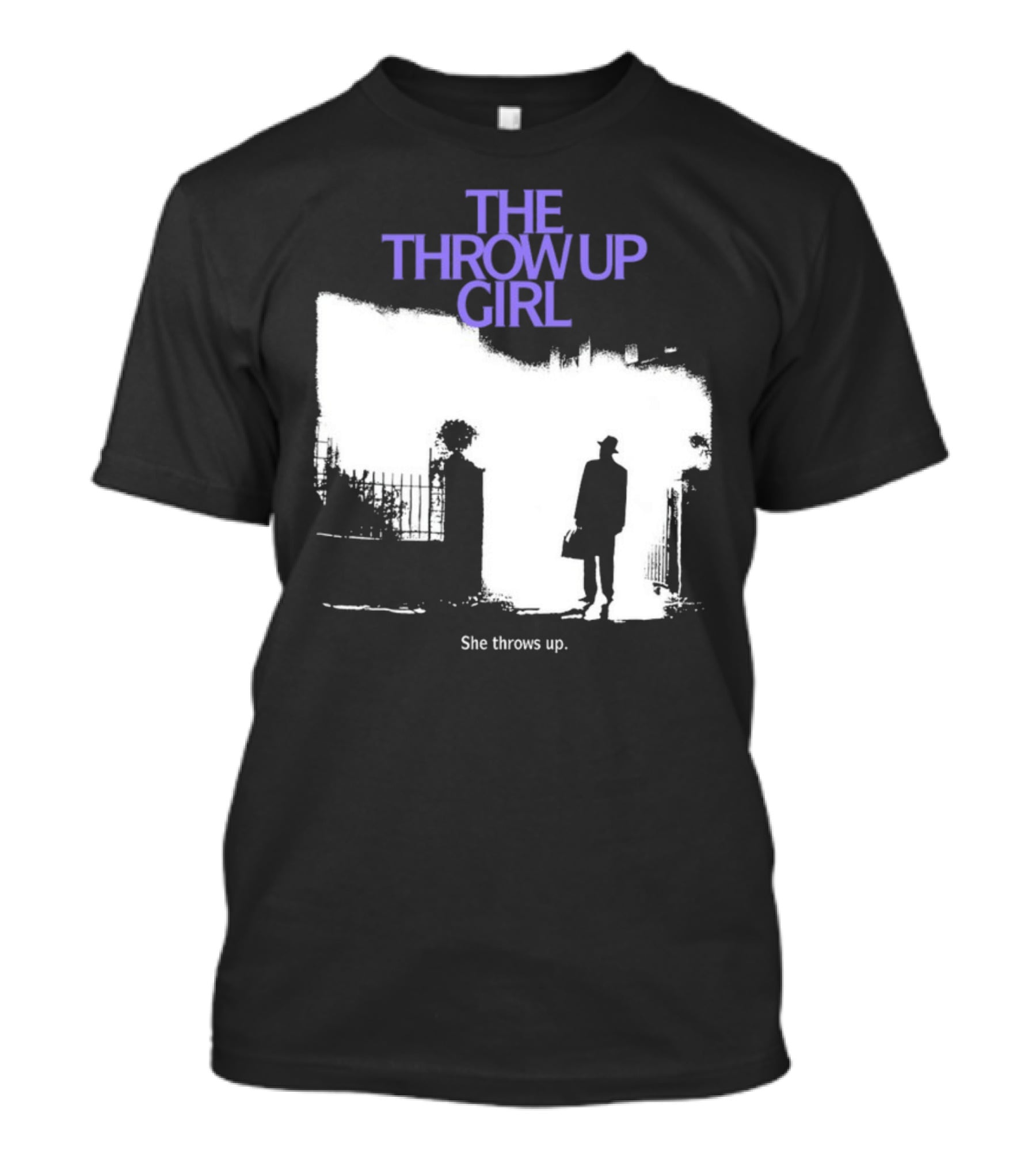 The Throw Up Girl She Throws Up Silhouette Against Gate Background T-Shirt