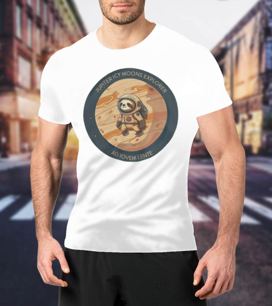 Jupiter Icy Moons Explorer Ad Iovem Lente Space Sloth In Astronaut Suit T-Shirt