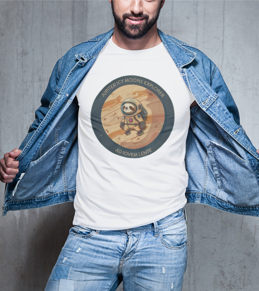Jupiter Icy Moons Explorer Ad Iovem Lente Space Sloth In Astronaut Suit T-Shirt