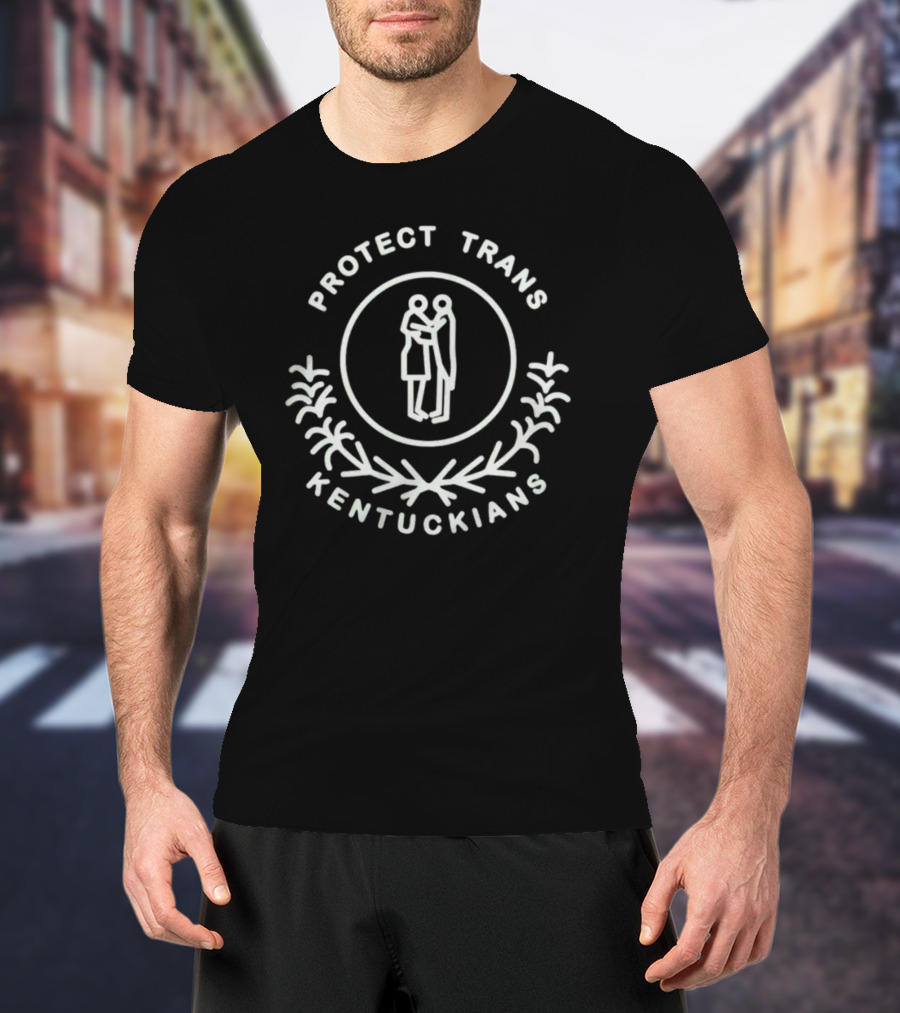 Protect Trans Kentuckians Emblem With Embracing Figures And Laurel Branches T-Shirt