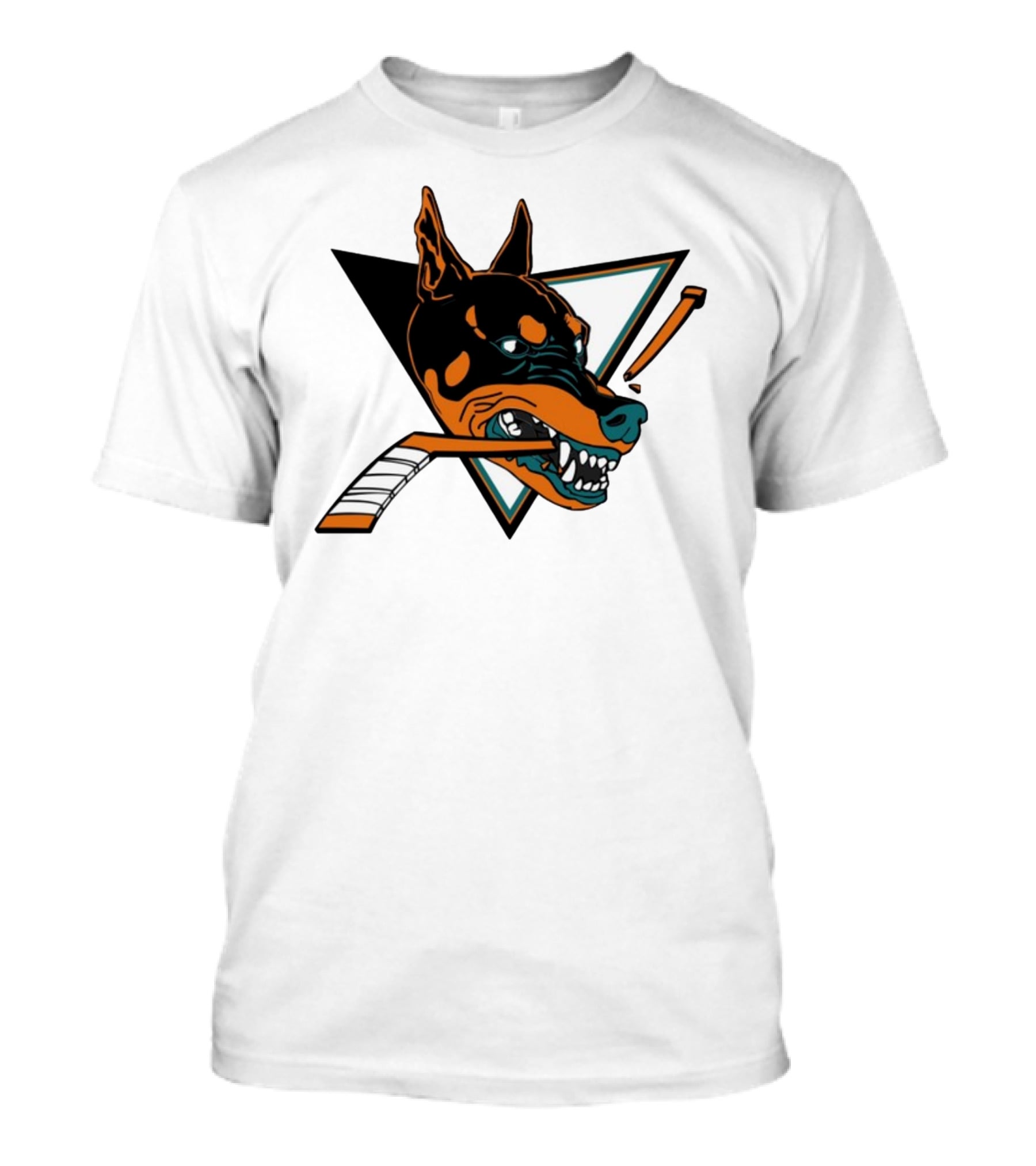 Kayzo San Jose Dogs Hockey Iconic Doberman Logo With Hockey Sticks T-Shirt