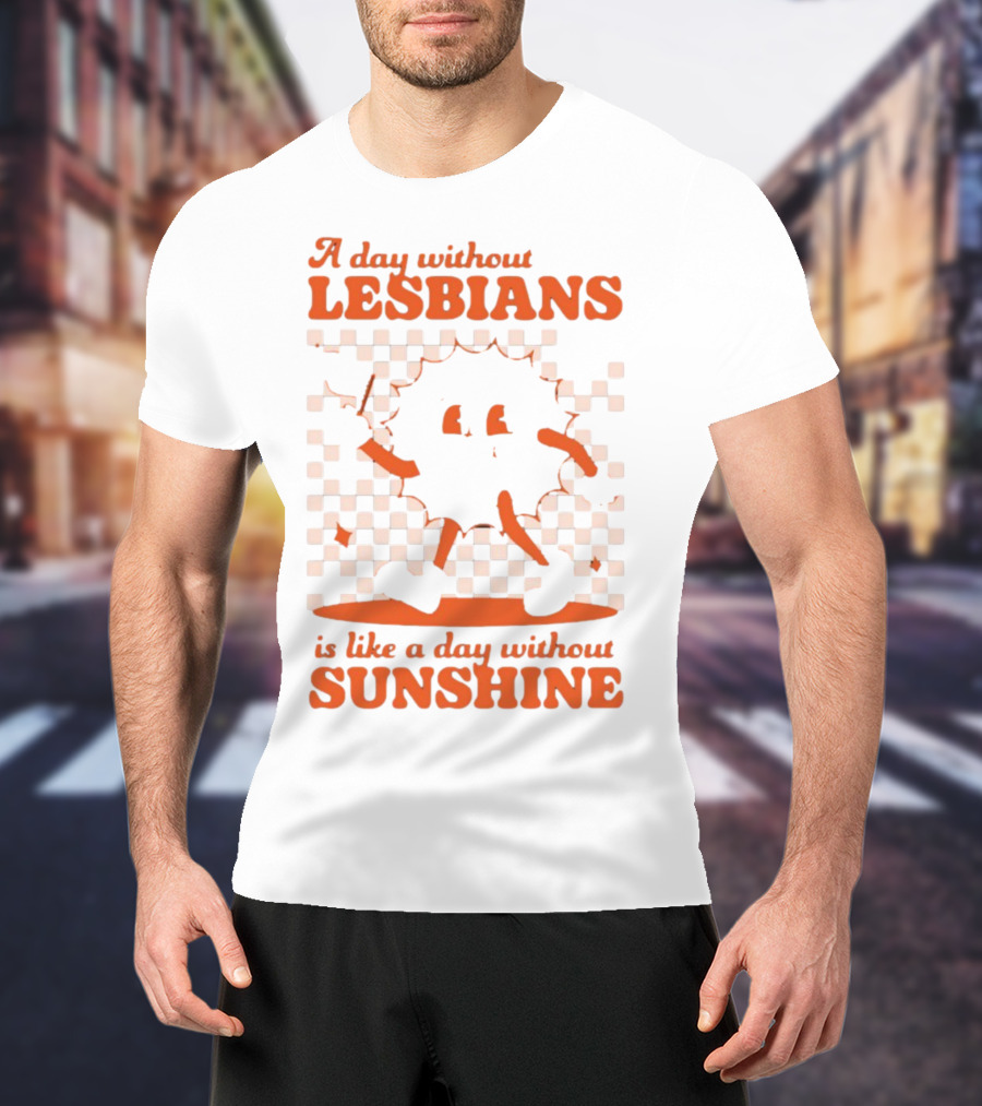 A Day Without Lesbians Is Like A Day Without Sunshine Checkered Sun Character T-Shirt