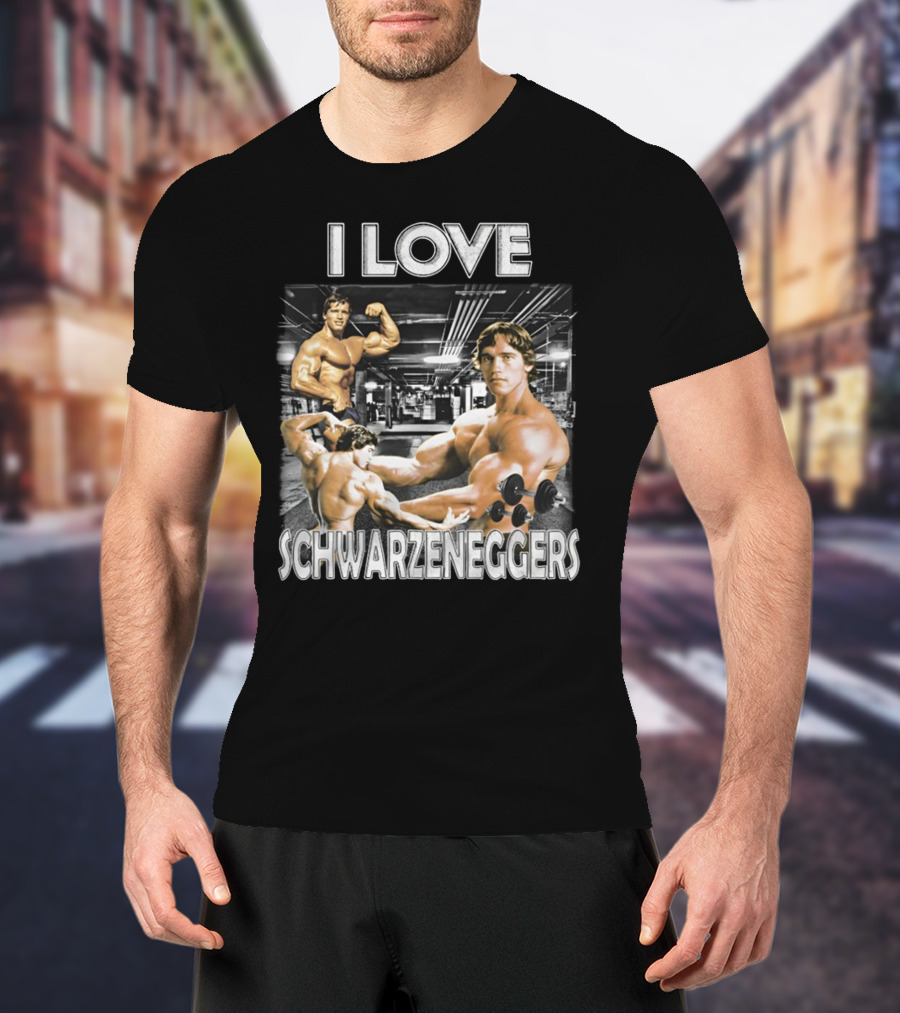 I Love Schwarzenggers Bodybuilding Gym Poses Workout Dumbbells T-Shirt