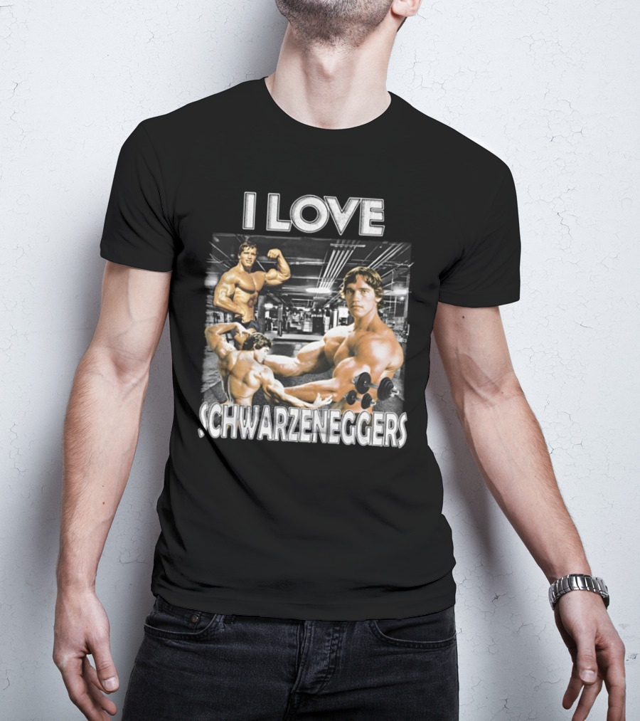 I Love Schwarzenggers Bodybuilding Gym Poses Workout Dumbbells T-Shirt