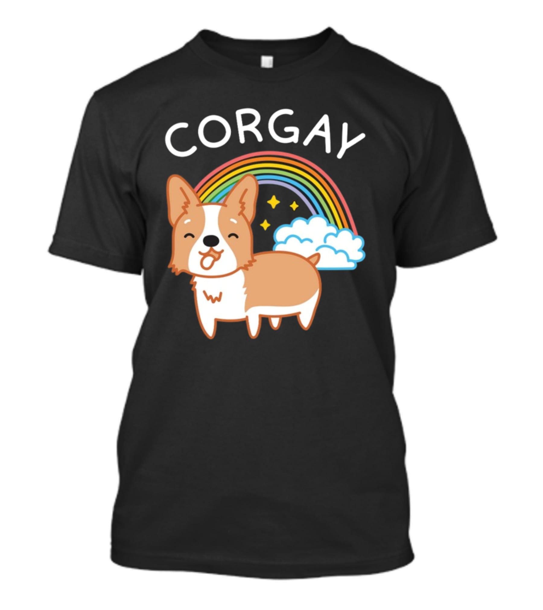 Corgay Rainbow Clouds And Stars With Corgi T-Shirt