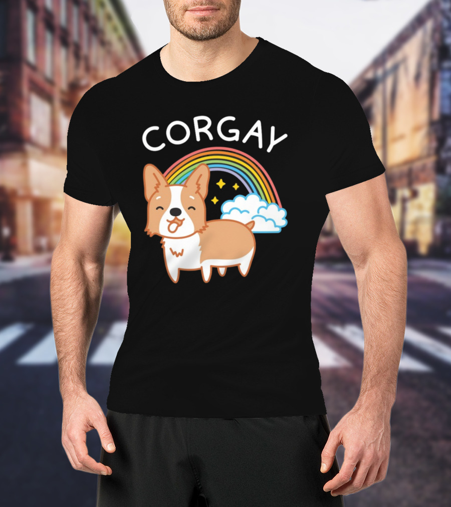 Corgay Rainbow Clouds And Stars With Corgi T-Shirt