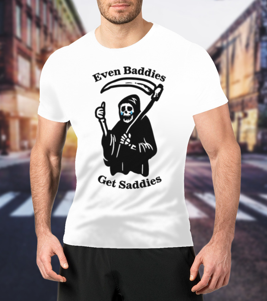 Even Baddies Get Saddies Cartoon Grim Reaper Crying T-Shirt