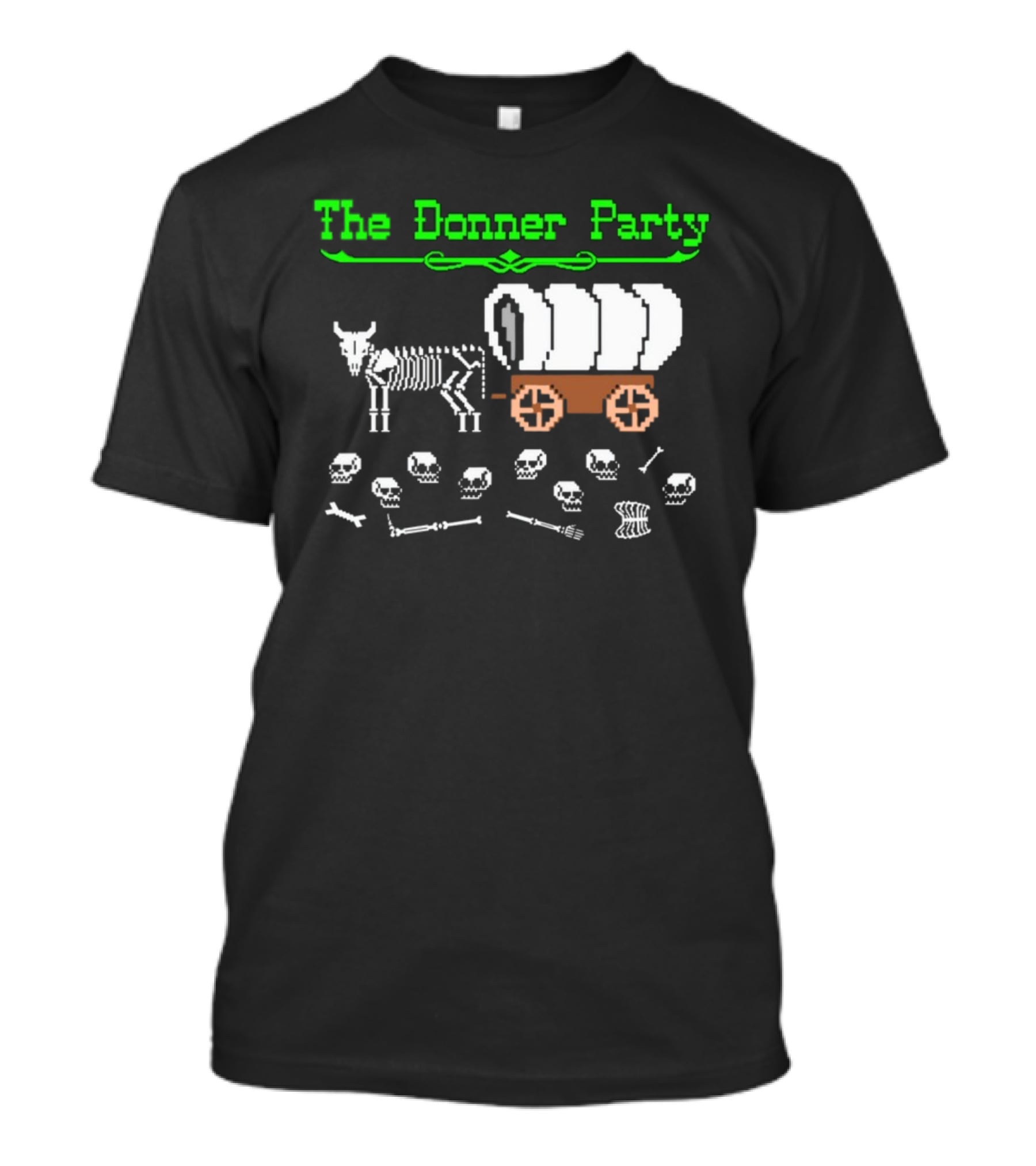 The Donner Party Pixel Art Wagon Skeletons Retro T-Shirt