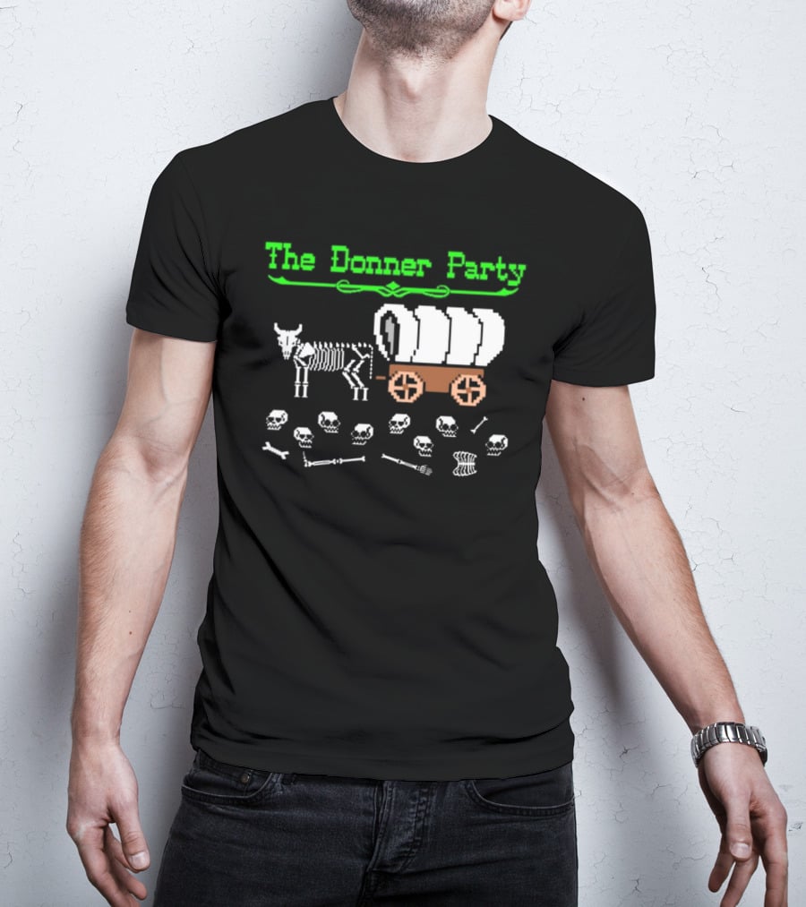 The Donner Party Pixel Art Wagon Skeletons Retro T-Shirt