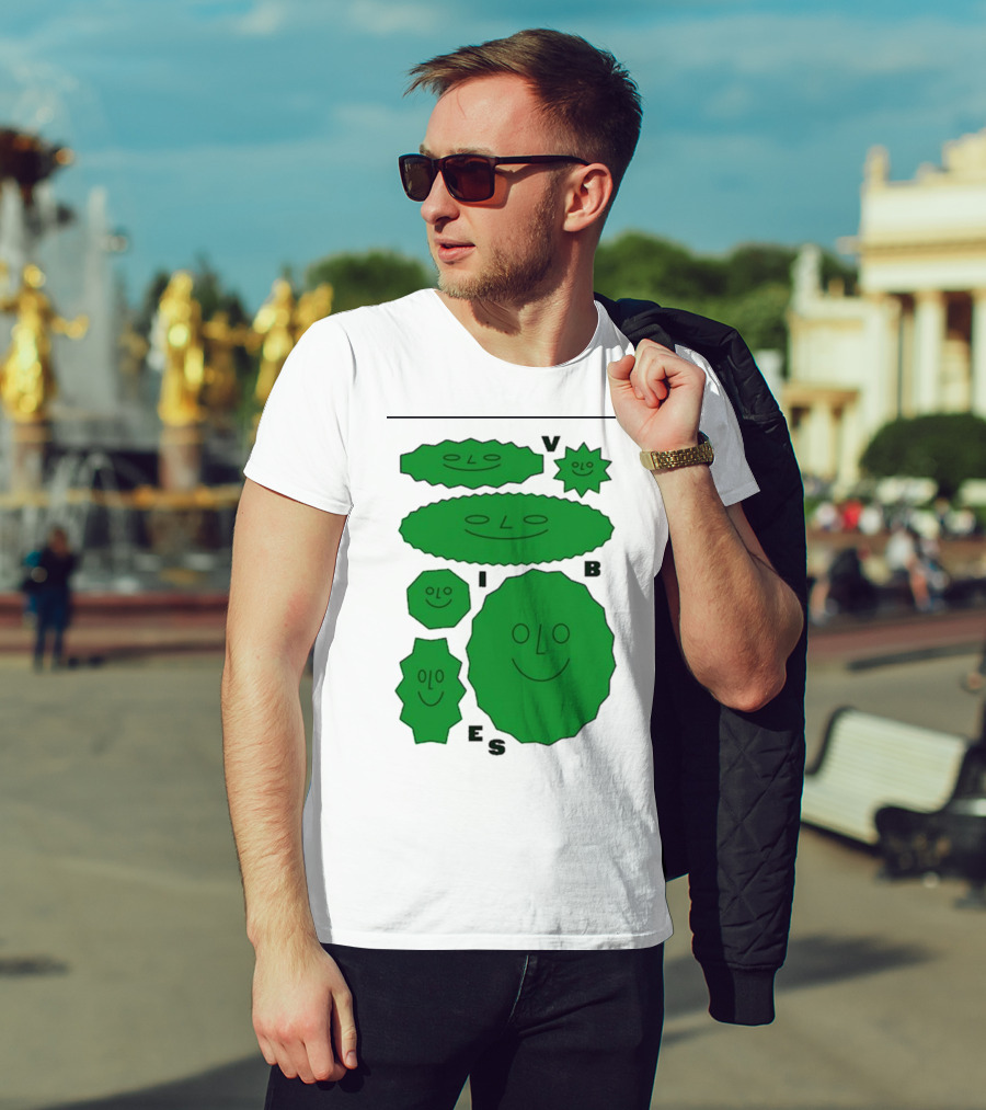 Vibes Smiling Green Shapes Faces T-Shirt