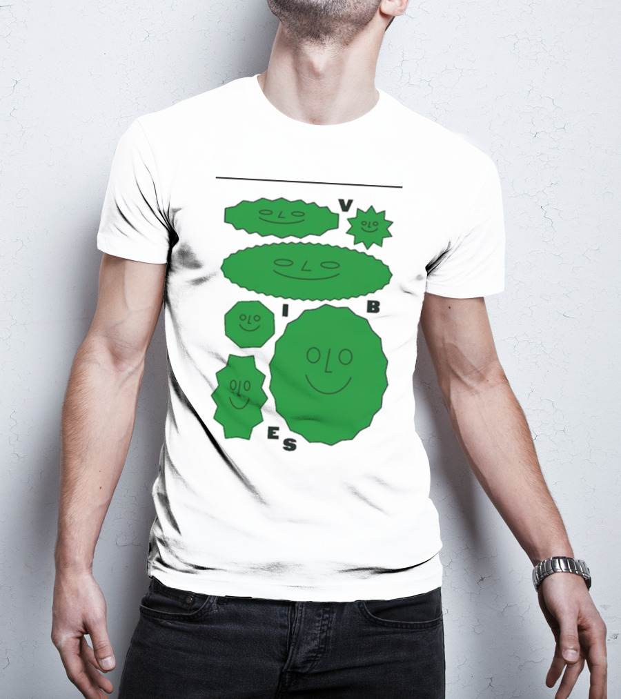 Vibes Smiling Green Shapes Faces T-Shirt