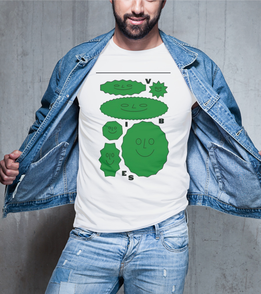 Vibes Smiling Green Shapes Faces T-Shirt