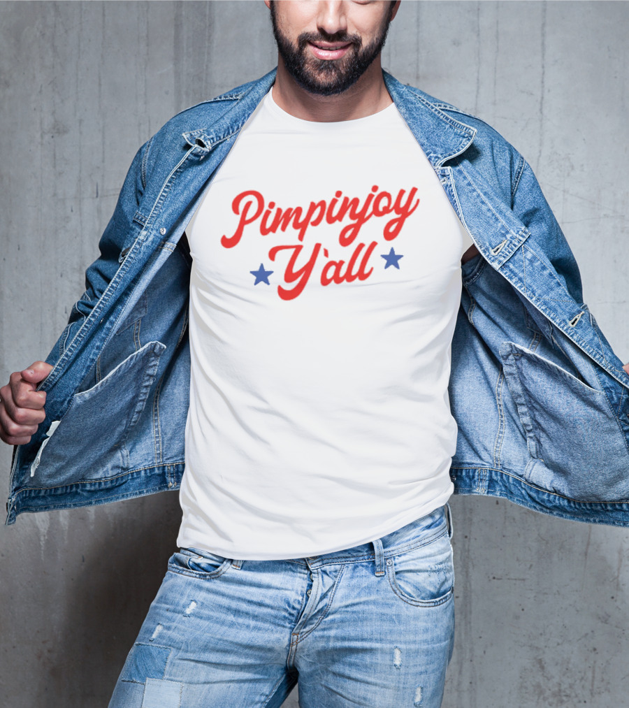 Pimpinjoy Y'All Red Script With Blue Stars T-Shirt