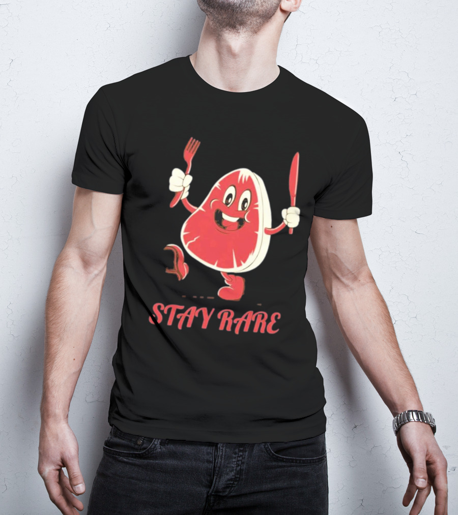 Stay Rare Cartoon Steak With Fork And Knife T-Shirt