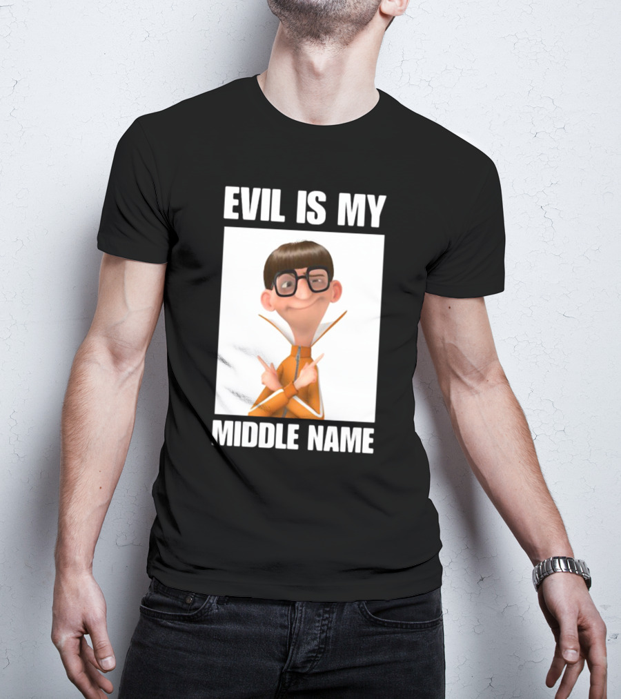 Evil Is My Middle Name Animated Character With Orange Outfit And Glasses T-Shirt