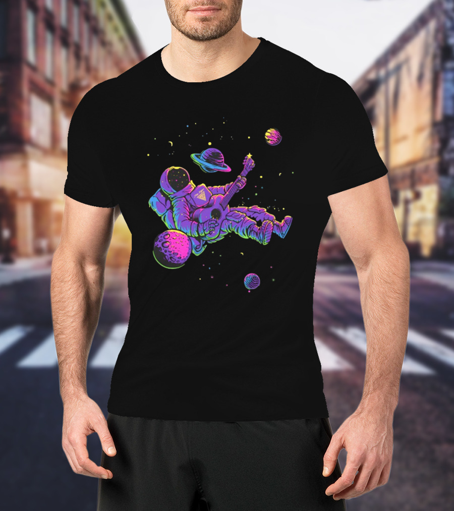 Mile Higher Far Out Astronaut Playing Guitar In Space Among Planets T-Shirt