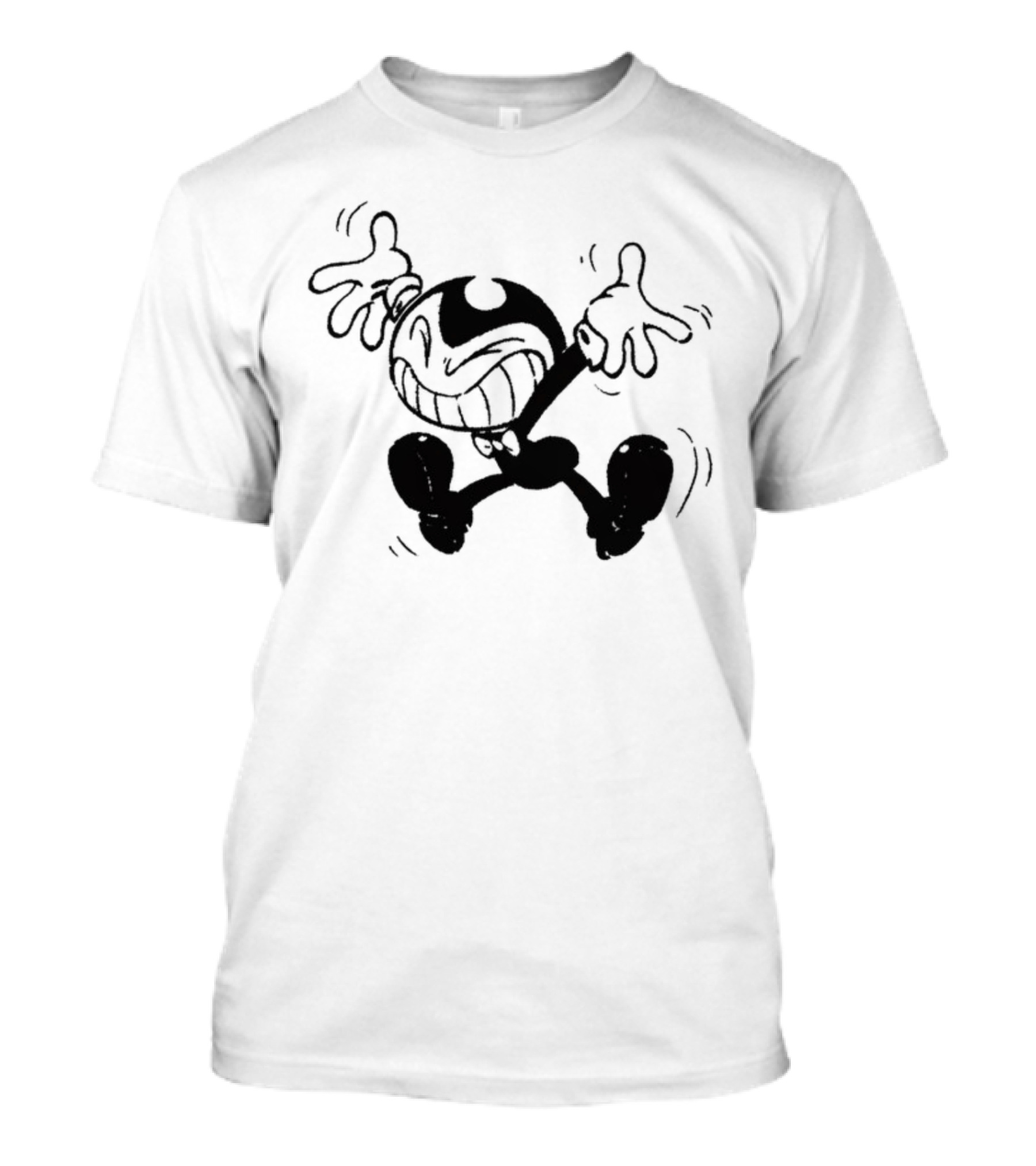Bendy Jumping Smiling Animated Character Ringer T-Shirt