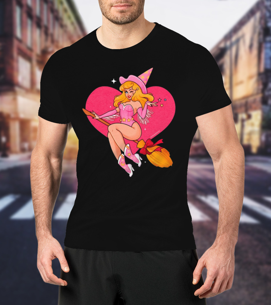 Sugarbones Barbie Witch Heart Pink Broomstick Stars T-Shirt